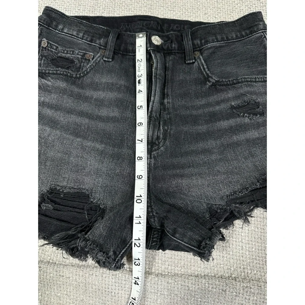 American Eagle Jean Shorts Womens‎ 6 Black Distressed Highest Rise 90s Boyfriend